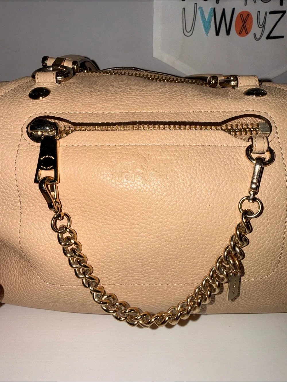 Coach Chain Satchel Bag with Crossbody Strap - Beige
